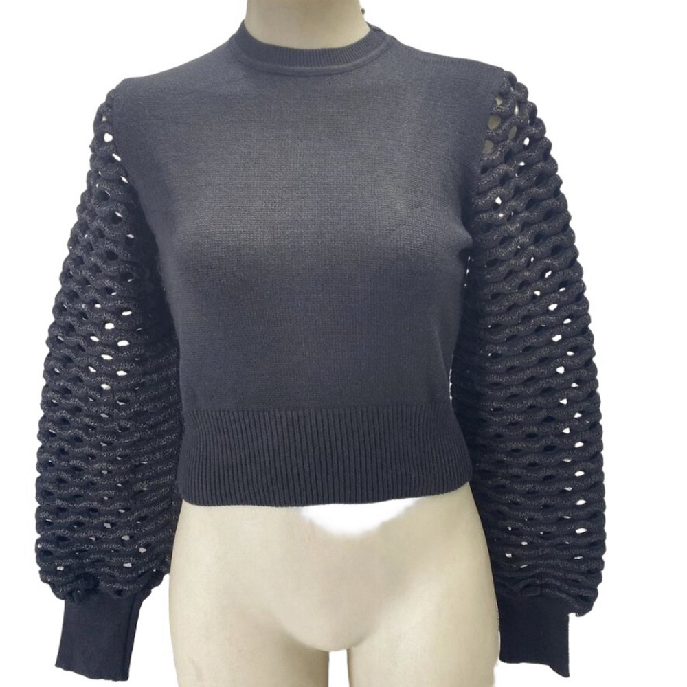 NEW MARIA PAVAN Womens Sequin Braided Long Sleeve Soft Sweater Size M Black